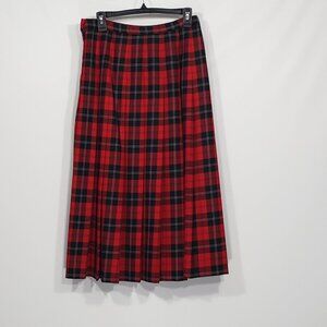 Red & Black Plaid Wool Pendleton Pleated Skirt  Women's 10   Work Academia